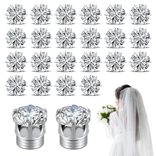 PEUTIER 24 Stück Schleier Gewichte, Schleiergewichte Hochzeit Magnetischer Diamant Glänzend Krone Strasssteine Hijab-Magnete für Kleidung Schals Frauen Mädchen Braut Kathedrale Hochzeitsschleier von PEUTIER