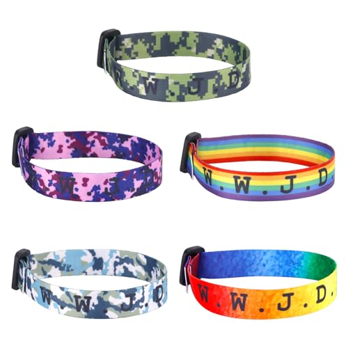 PEUTIER 5 Stück WWJD Armbänder, 5 Farben Polyester Jesus-Armbänder Verstellbare Was Würde Jesus tun Armbänder Christliche Armbänder im Paket für Männer und Frauen Religiöse Geschenke von PEUTIER
