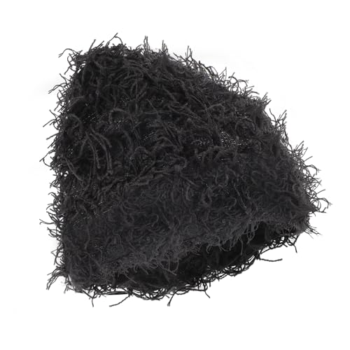 PEUTIER Distressed Strick Mütze, Flauschige Wintermütze Unisex Warm Personalisierte Stilvolle Mütze für Damen und Herren Outdoor-Winter-Accessoires (Schwarz) von PEUTIER