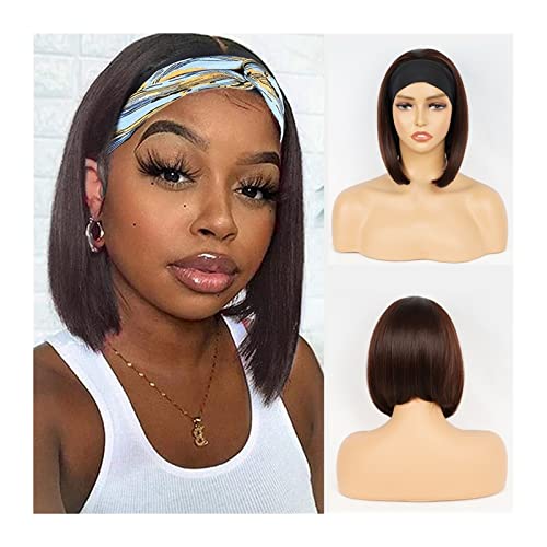 Perücken Kurze gerade Bob-Perücken synthetische gerade Stirnband-Perücken for schwarze Frauen 10/12 Zoll hitzebeständige Faser-natürliches Haar leimlose Schal-Perücken Haarschmuck (Color : Brown 33A von SUNESA