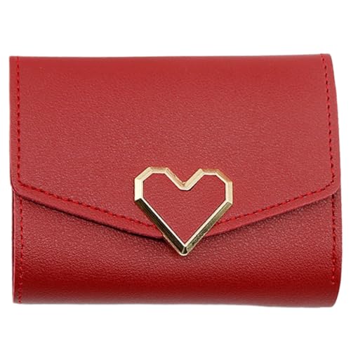 Kurze Damengeldbörse mit mehreren Kartenfächern und Münzfach, stilvolle und praktische PU-Geldbörse, Rot/Ausflug, einfarbig (Getaway Solids) von PEVive