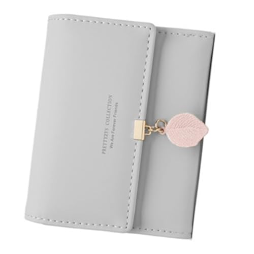 PEVive Dreifach gefaltete PU-Brieftasche, Kartenhalter, mehrere Fächer, Geldbörse für Mädchen, Geldbörse, Geldbörse, tragbare Tasche, Grau von PEVive