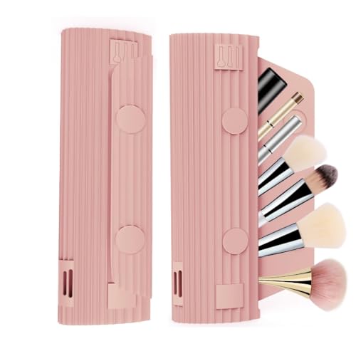 PEVive Kosmetiktasche aus Silikon, Make-up-Pinselhalter, Reise-Make-up-Pinsel-Tasche, Make-up-Pinsel-Organizer, für den täglichen Gebrauch, Pink von PEVive