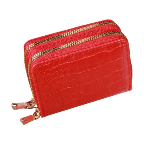 PEVive Moderne kleine Damengeldbörse mit sicherem Reißverschluss, geprägtes PU-Kartenetui, Burgunder von PEVive