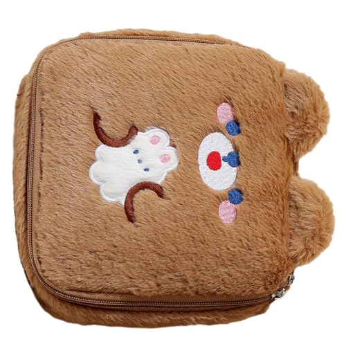 PEVive Tragbare quadratische Make-up-Tasche aus Plüsch, geräumige Kosmetikaufbewahrung für Mädchen, Braun von PEVive