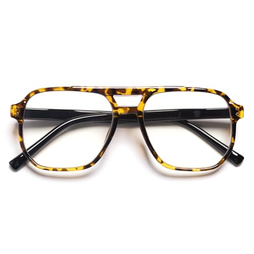 PEYEOISD Übergroße Piloten Retro-Lesebrille für Damen und Herren, Extra Große Quadratischer Anti-Blaulicht-Computerleser mit Federscharnier von PEYEOISD