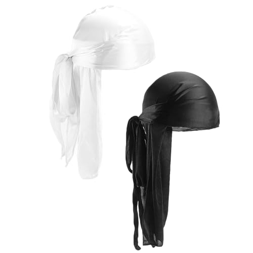 2 Stücke Durag, Ultraweicher Und Knitterfreier Satin Seidig Durag Kappen Elastische Kappe Lang Schwanz, Premium Samt Durags für Männer und Frauen, ultraweich, bequem und modisch Alltagsaccessoire von PEYJQM