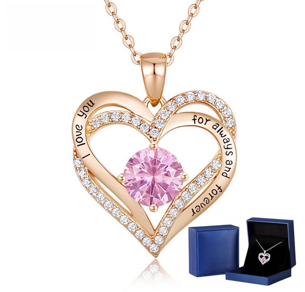PFCTART Herzkette Frauen 925 Sterling Silber RoseGold Herz-Halskette (geeignet für sie, Freundin, Weihnachten, Valentinstag), Ewige Liebe Geburtsstein-Anhänger Halskette von PFCTART