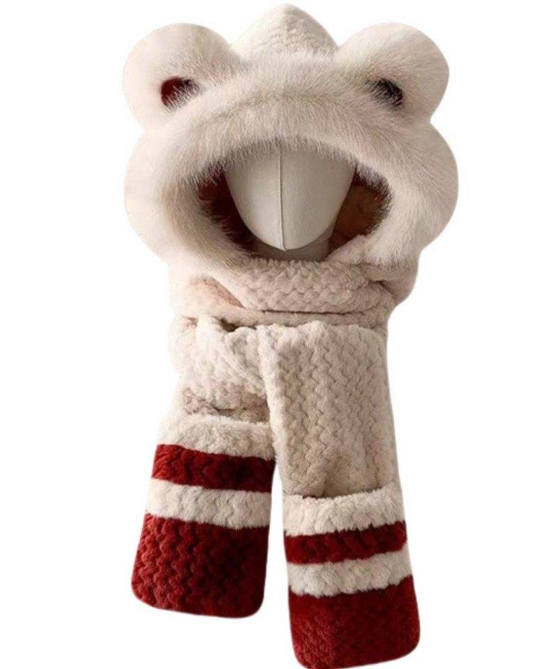 YVMOOEC Mütze & Schal Wintermütze Damen mit Schal & Handschuhe 3-in-1 Set (Sets, Für Damen, Kopfumfang 54-60cm, Ideal für Alltag) Mit süßen Bärenohren - Weich & kuschelig warm von YVMOOEC