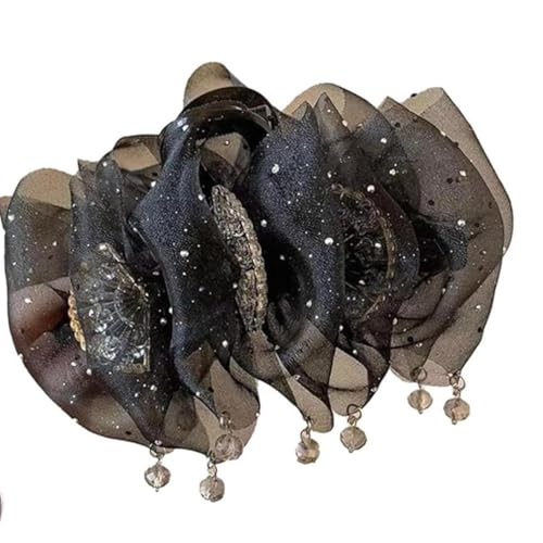 Haarklammer mit Fächerquaste, flauschige Haifisch-Haarklammer mit hohem Volumen, Haargummi mit Strass-Netz für Damen-Looks für den Alltag und Partys von PFHFRJZLQ