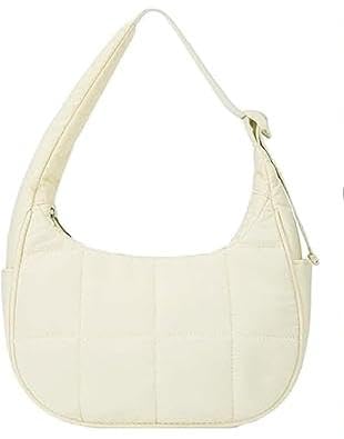 PFHFRJZLQ Puffer-Halbmondtasche, Puffy-Handtasche mit verstellbarem Riemen, elegante Damen-Umhängetasche aus Nylon mit gestepptem Design für Reisen, Arbeit und Freizeit von PFHFRJZLQ