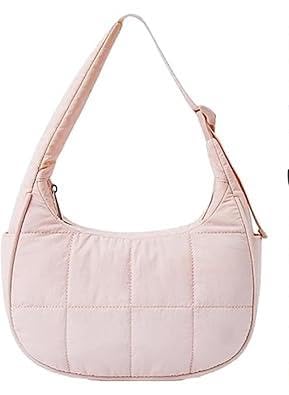 PFHFRJZLQ Puffer-Halbmondtasche, Puffy-Handtasche mit verstellbarem Riemen, elegante Damen-Umhängetasche aus Nylon mit gestepptem Design für Reisen, Arbeit und Freizeit von PFHFRJZLQ