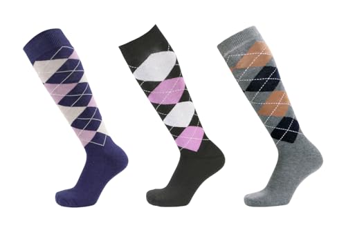 PFIFF Reitstrumpf kariert I Schwarz-Lila-Flieder,Blau-Lila, Grau-Dunkelblau 40-42 von PFIFF
