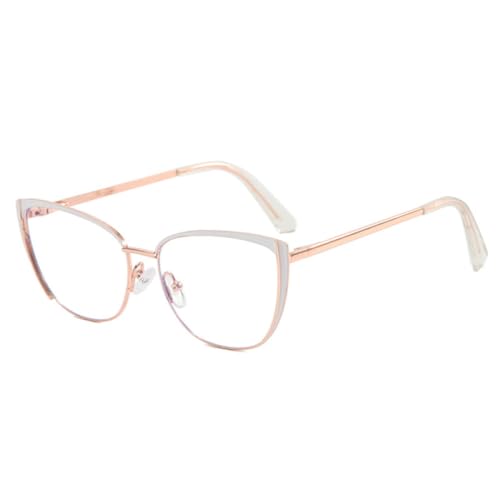 PFINAMC Vintage Eye Anti Blaulicht Metall Brillengestell Optische Brille Damenmode Brillen,Weiß Klar,1 von PFINAMC