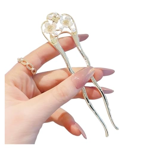 Perlenblumen-Haarnadel, chinesische moderne, einfache Hochsteckfrisur, U-förmige Haarnadel, Hanfu-Haar-Accessoire, Hula-Mädchen-Haar-Accessoires(Color-01) von PFIOEUL