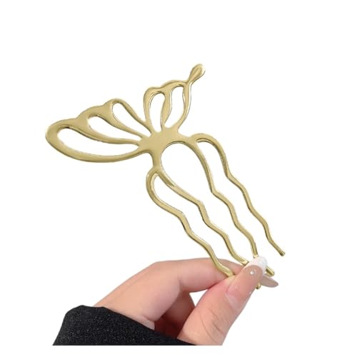 Schmetterling Metall Haargabel Clip Frauen Haarnadel Kämme Messy Bun Haarnadel Clip Seitenkämme Hochsteckfrisur Sticks Haar Styling Werkzeug Geschenke(Gold 12cm) von PFIOEUL