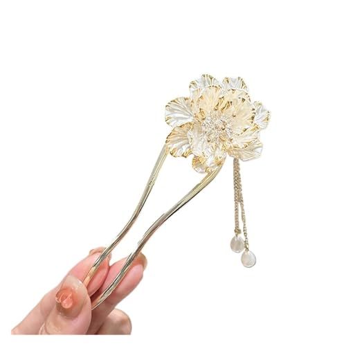U-förmige Haarnadel mit Rosenquaste for Damen, hochwertige Haarnadel for modische und personalisierte Retro-Haaraccessoires(Color-01) von PFIOEUL