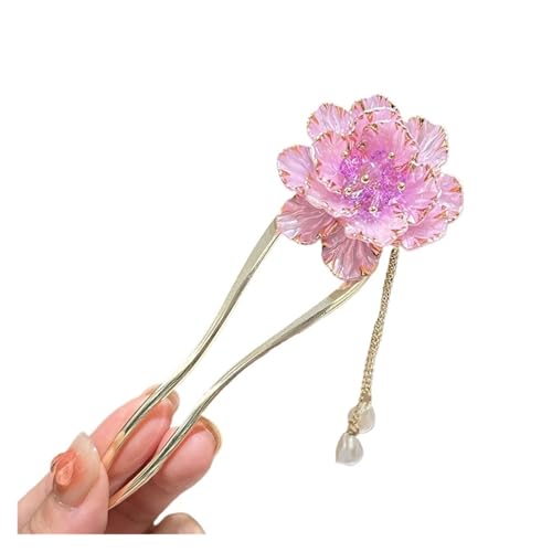 U-förmige Haarnadel mit Rosenquaste for Damen, hochwertige Haarnadel for modische und personalisierte Retro-Haaraccessoires(Color-02) von PFIOEUL