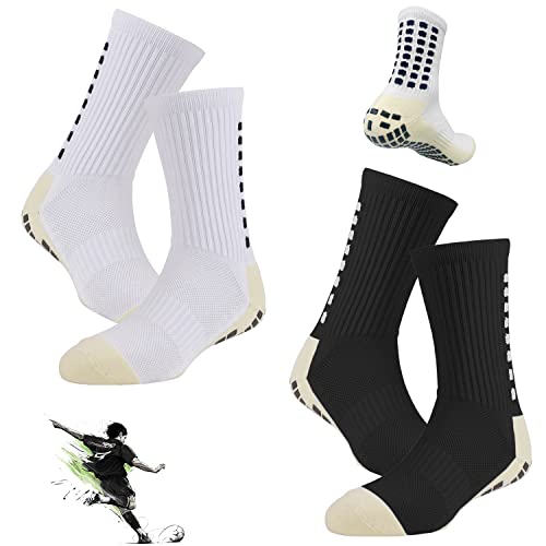 2 Paar Sportsocken, rutschfeste Sportsocken, griffige Socken, Halbhohe Fußballsocken, geeignet für den Alltag, Fußball, Rugby, Hockey (Einheitsgröße), schwarz / weiß von PFLYPF