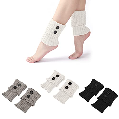 PFLYPF 3 Paar warme Beinsocken, Bekleidungszubehör, gestrickte Beinschützer, Beinbezüge mit lässigen Knöpfen, Winter warme Stiefelüberzüge, geeignet für Outdoor-Aktivitäten und Essen im Freien von PFLYPF