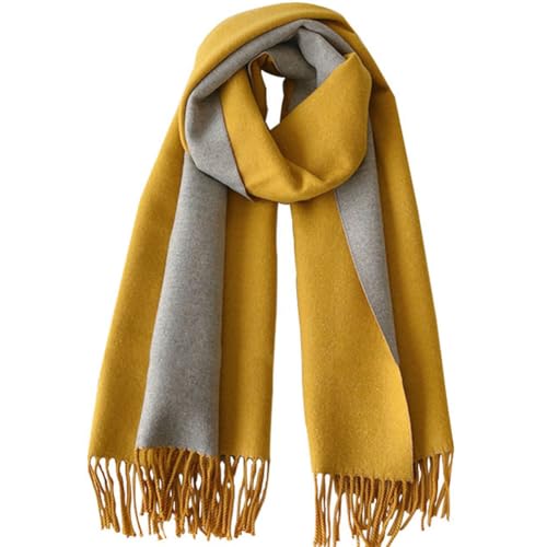 PFLife Damen Kaschmir Schal Wärmender Winter Schal Wendbares Modell mit Fransen Weiche große Kaschmir Decke, 80'' * 27'' (200 x 70 cm), Gelb von PFLife