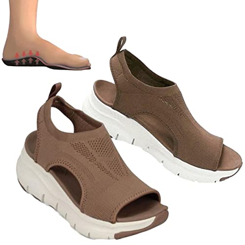 PFRANK Orthopädische Sandalen, waschbar, bequem, Slingback, Slide-Sportstrick mit weicher Netzsohle, rutschfestes, bequemes Design, Schuhe für Damen, coffee, 39 EU von PFRANK