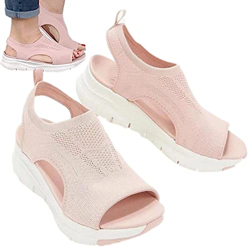 PFRANK Orthopädische Sandalen, waschbar, bequem, Slingback, Slide-Sportstrick mit weicher Netzsohle, rutschfestes, bequemes Design, Schuhe für Damen, rose, 38 EU von PFRANK