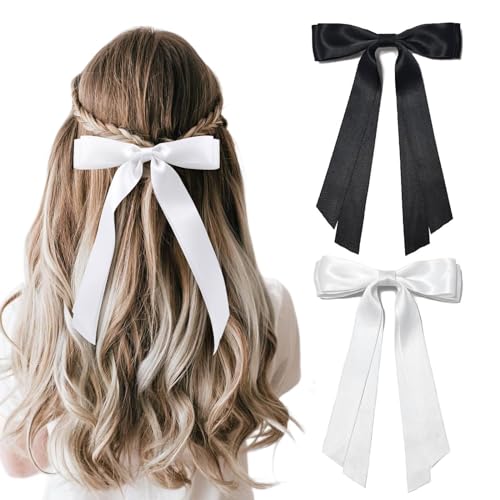 2 Stück Haarschleifen, Schleifen Haare, Schleife Haare Stilvoll Hair Bow, Haaraccessoires Damen, Haarschleife Damen für Party Frauen Mädchen (Schwarz Weiß) von PFSVZN