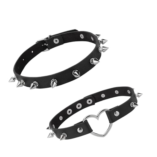 PFSVZN 2 Stücke Choker Damen, Halsband Damen, Herz Lederhalsband Damen Verstellbar Halsband Damen Schwarz, Choker Kette für Männer und Frauen Halsverband Valentinstagsgeschenk Jubiläumsgeschenk von PFSVZN