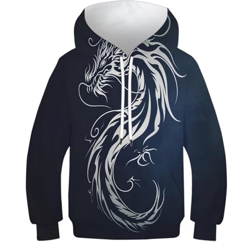 PFYWZJDDTTBD Kinder Hoodie 3D Drache GedrucKt Kapuzenpullover Langarm Pullover Hoodies Langarm Pullover Sweatshirt Alter 6-15 10-12Y von PFYWZJDDTTBD