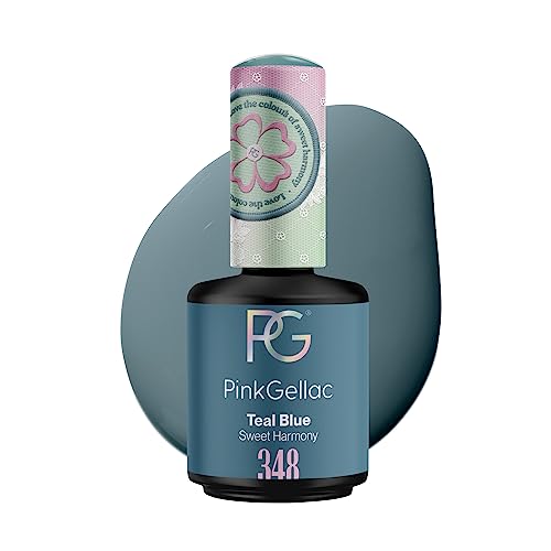 Pink Gellac UV Gel Nagellack - 348 Teal Blue 15 ml - Gel Lack Blau - Lang Anhaltender Gellack UV - Einfache Entfernung Shellac Nagellack - Nail Gel Polish - UV Nagellack Made in Holland von Pink Gellac