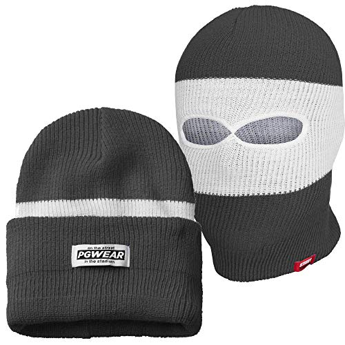 PGWear Mütze und Sturmhaube Troublemaker 2 in 1 grau weiß Streifen von PGWear