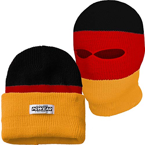 PG Wear Mütze und Sturmhaube Troublemaker 2 in 1 schwarz rot Gold Streifen, Einheitsgröße von PGWear