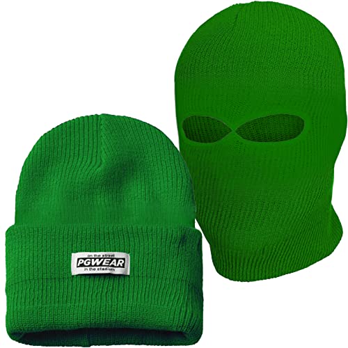 PG Wear PGwear Mütze und Sturmhaube 2 in 1 viele Farben (Grün einfarbig), Einheitsgröße von PGWEAR