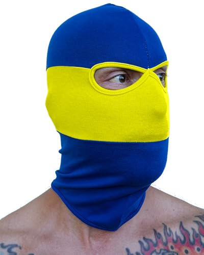 PGWEAR Sturmhaube Streifen und Einfarbig I Unisex Einheitsgröße I schwarz weiß rot blau gelb grün (blau gelb blau) von PGWEAR