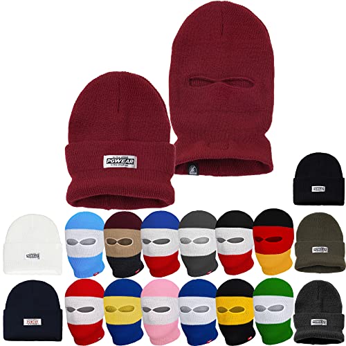 PGWEAR Mütze und Sturmhaube 2 in 1 schwarz weiß rot blau gelb grün Olive weinrot (Burgundy) von PGWEAR