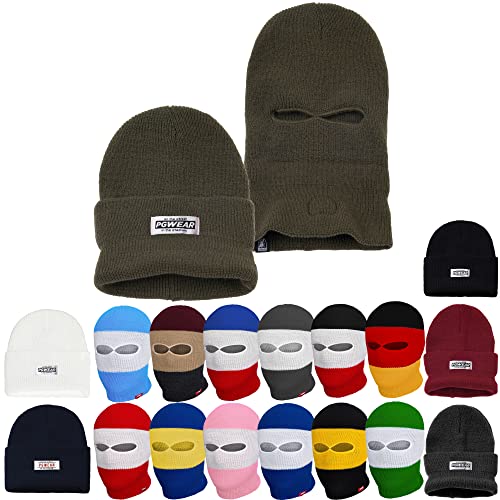 PGWEAR Mütze und Sturmhaube 2 in 1 schwarz weiß rot blau gelb grün Olive weinrot (Olive) von PGWEAR
