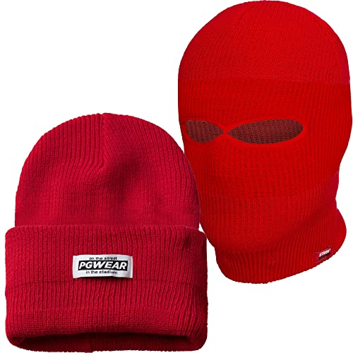 PG Wear Mütze und Sturmhaube 2 in 1 viele Farben (Rot einfarbig), Einheitsgröße von PG Wear