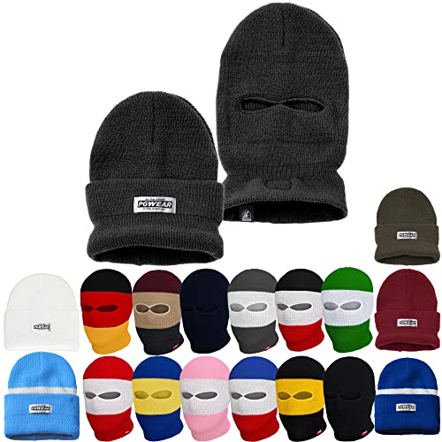 PGWEAR Mütze und Sturmhaube 2 in 1 viele Farben (dunkelgrau) von PGWEAR