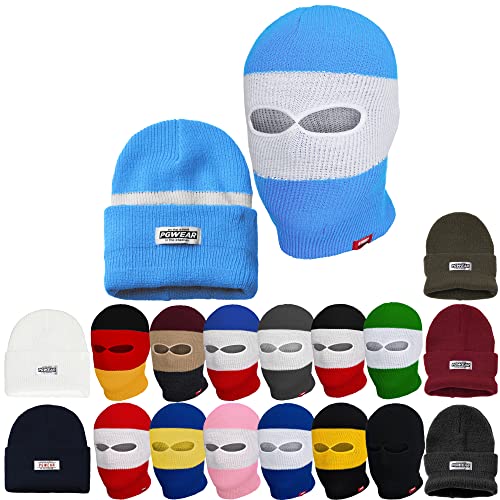 PGwear Mütze und Sturmhaube 2 in 1 viele Farben (hellblau/weiß) von PG Wear