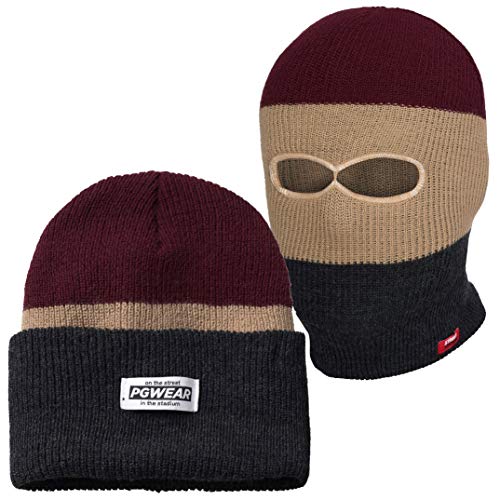 PGWEAR Mütze und Sturmhaube in schwarz rot blau grau (Grau/Weinrot) von PGWEAR