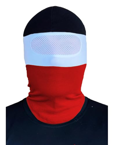 PGwear Sturmhaube Streifen mit Netz Maske Balaclava schwarz weiß rot blau grün gelb Navy (schwarz/weiß/rot mit Netz) von PG Wear