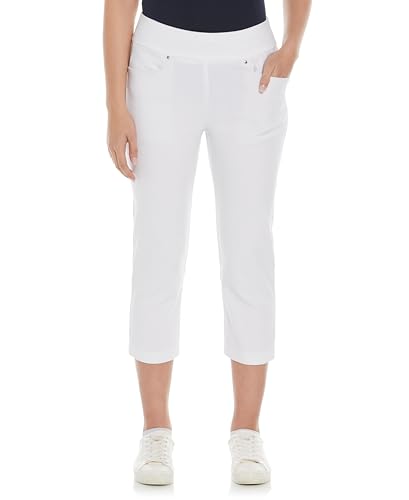 PGA TOUR Damen 22” Pull-on Golf Capri Pants with Tummy Control, Performance Stretch, Moisture-Wicking, Sun Protection Golfhose, Helles Weiß, Groß von PGA TOUR