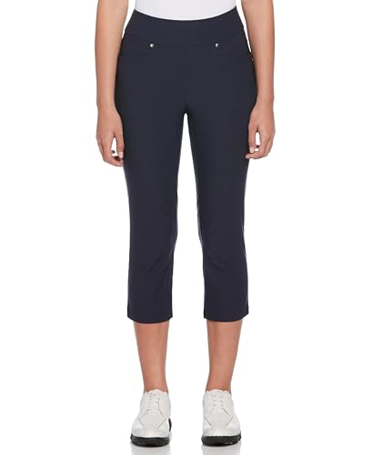PGA TOUR Damen 22” Pull-on Golf Capri Pants with Tummy Control, Performance Stretch, Moisture-Wicking, Sun Protection Golfhose, Marineblau, X-Klein von PGA TOUR