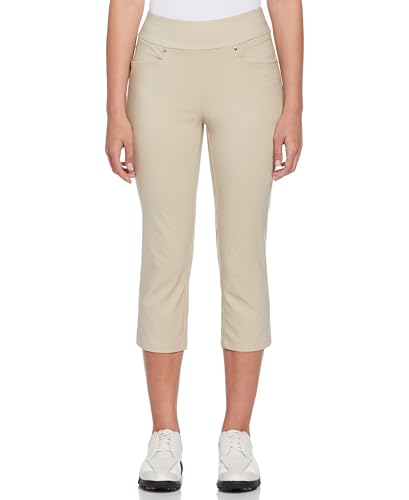 PGA TOUR Damen 22” Pull-on Golf Capri Pants with Tummy Control, Performance Stretch, Moisture-Wicking, Sun Protection Golfhose, Silbernes Futter, M von PGA TOUR