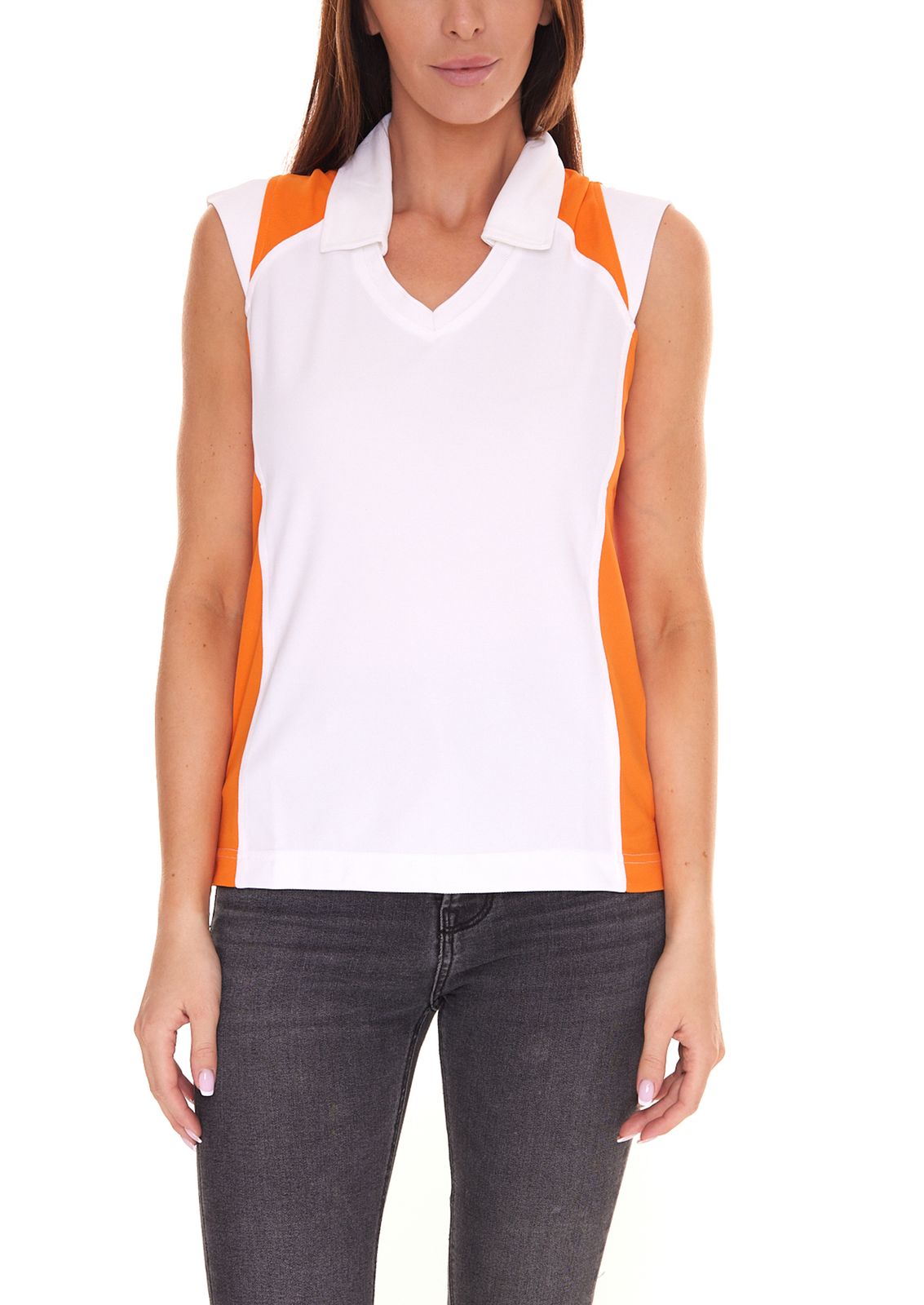 PGA TOUR Damen Achsel-Shirt mit Hemdkragen Golf-Shirt mit CoolFit 3508933 Weiß-Orange von PGA TOUR