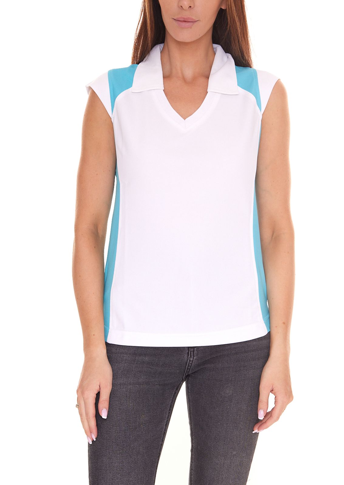 PGA TOUR Damen Achsel-Shirt mit Hemdkragen Golf-Shirt mit CoolFit 3508949 Weiß / Aqua-Blau von PGA TOUR