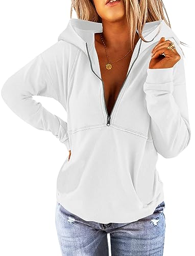 PGANDS Damen Hoodies Half Zip Fleece Sweatshirts Langarm Gefütterter Kragen Reißverschluss Lose Casual Kapuzenpullover Tops, Weiss/opulenter Garten, XXL von PGANDS