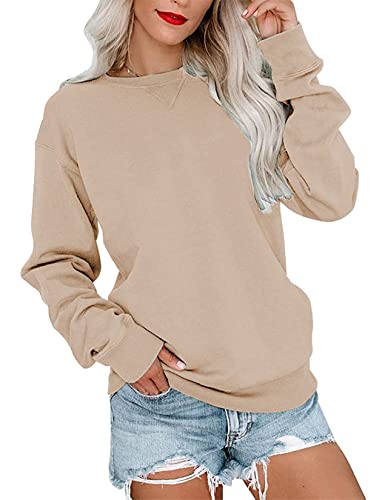 PGANDS Damen-Sweatshirt, Rundhalsausschnitt, langärmelig, Farbblock, lässig, niedlich, locker, leicht, A - Khaki, X-Large von PGANDS