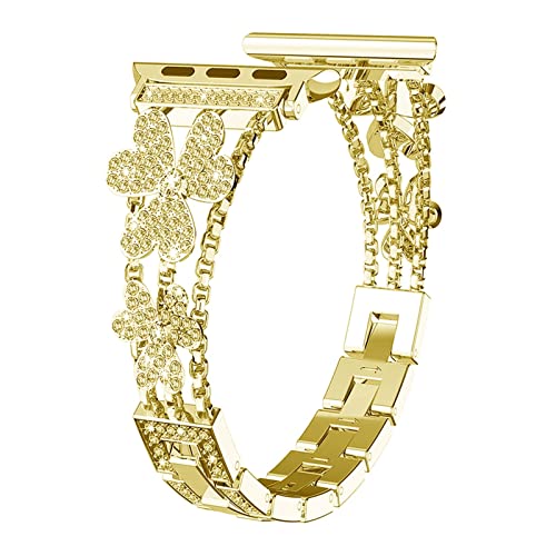PGLVLZFGFN Frauen Edelstahl-Uhr-Uhr-Band kompatibel for Apple Watch 40mm 38mm kompatibel for iWatch-Serie 6 SE 5 4 3 Kompatibel for Apple Watch 44mm Band 42mm Zubehör Uhrenarmband(Gold,38mm and 40mm) von PGLVLZFGFN